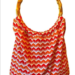 Lands End red and orange hobo bag with bamboo‎ handles